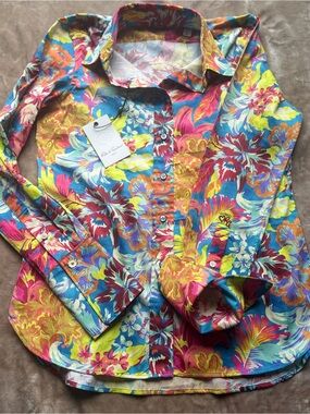 NWT Women Robert Graham Priscilla Multi Long Sleeve Shirt -S